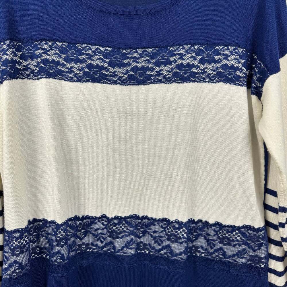 HANNAH Blue Striped With Hem Lace,XL,Cute Trim,Long Sleeve - Picture 3 of 6